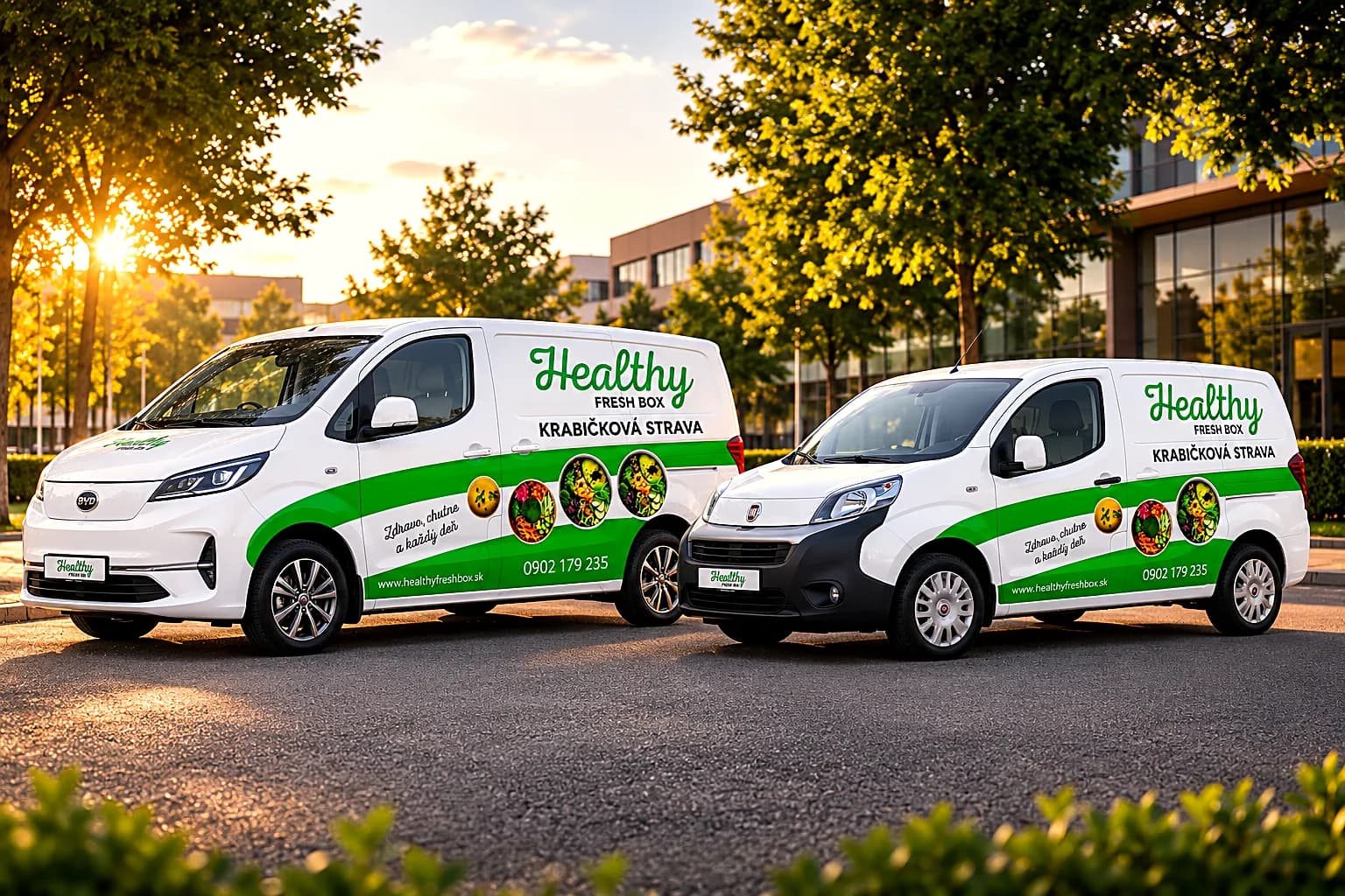 Brandované rozvozové autá Healthy Fresh Box